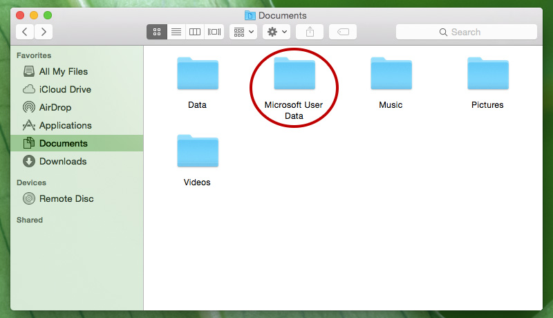 Remove Microsoft User Data from Documents Folder in Mac