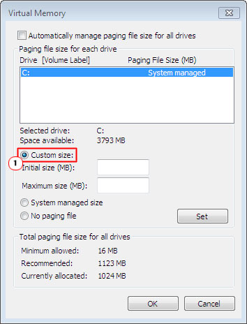 Virtual Memory Custom Size