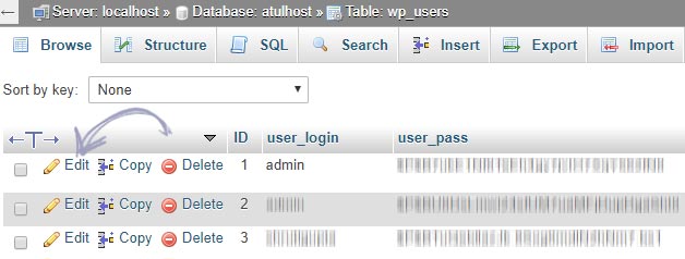 Edit User in phpMyAdmin