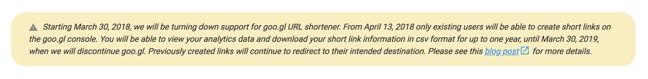 Goo.gl URL Shortener Service Notice