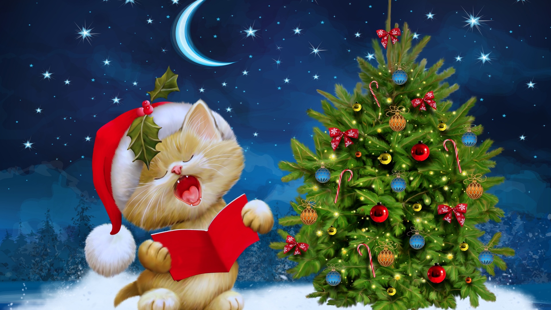Merry Christmas Kitten Ultra HD Wallpaper