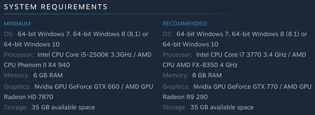 The Witcher 3: Wild Hunt System Requirements | Steam