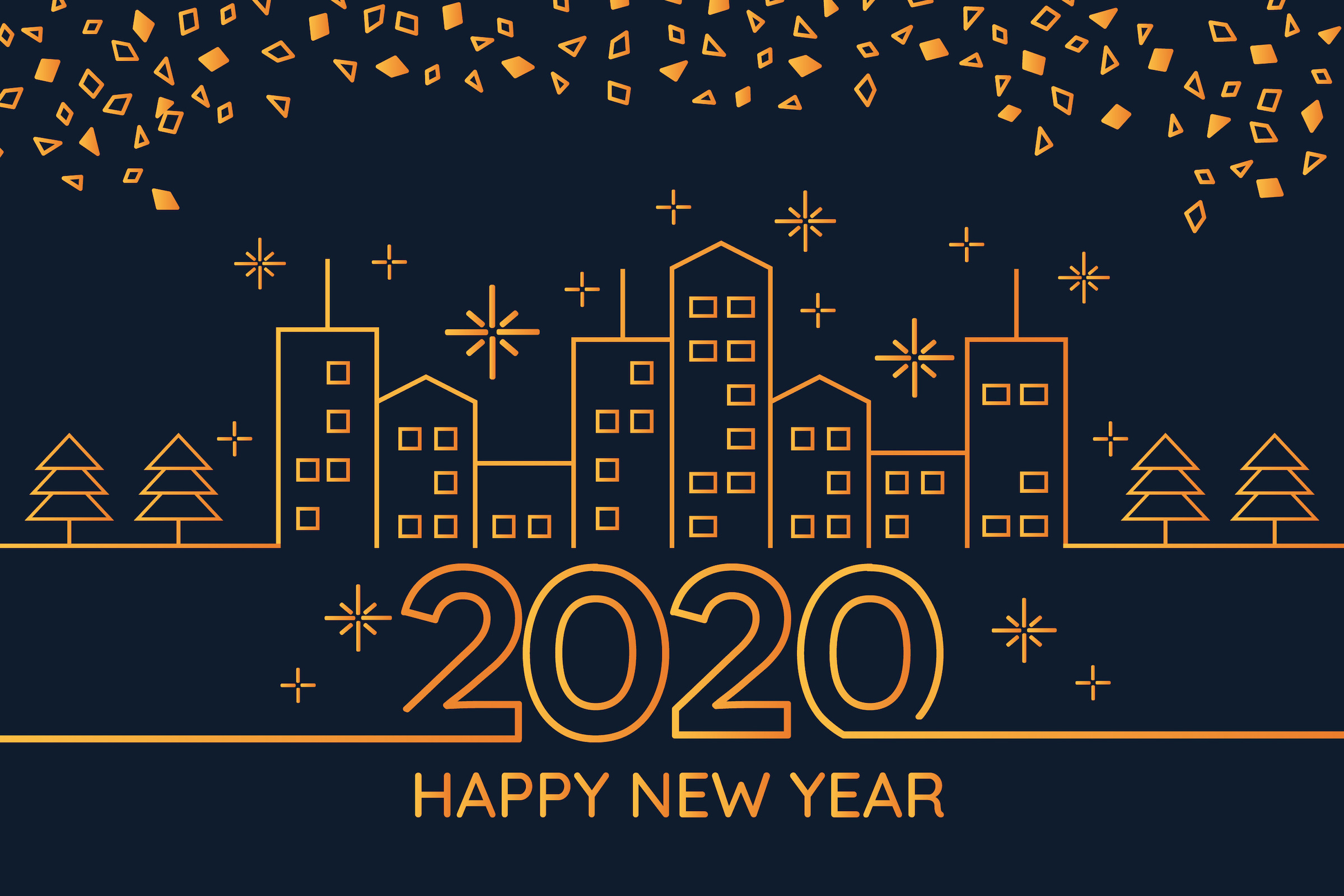 New Year 2020 Background Concept Outline Style