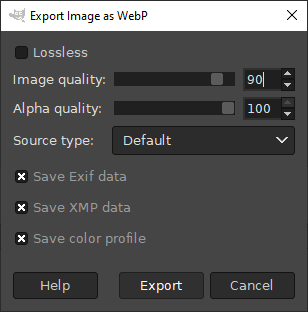 Export image as WebP in GIMP