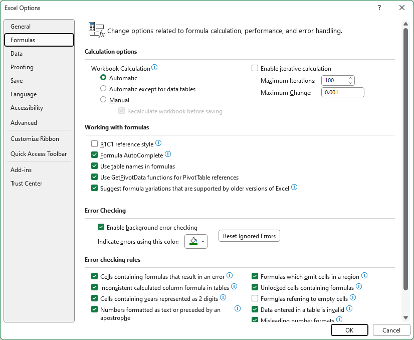 Change cell reference format