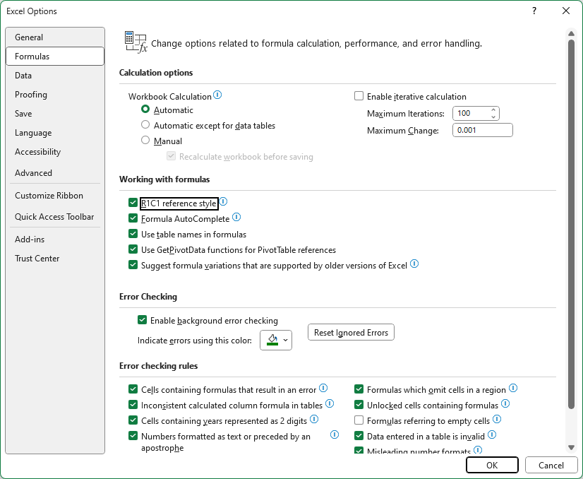 Change cell reference format