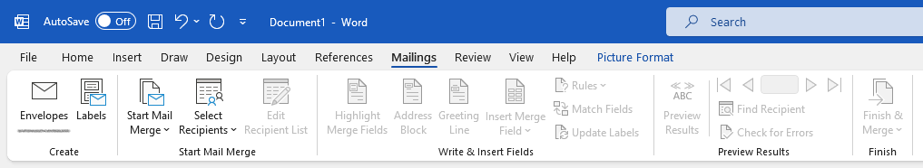 Mailings tab