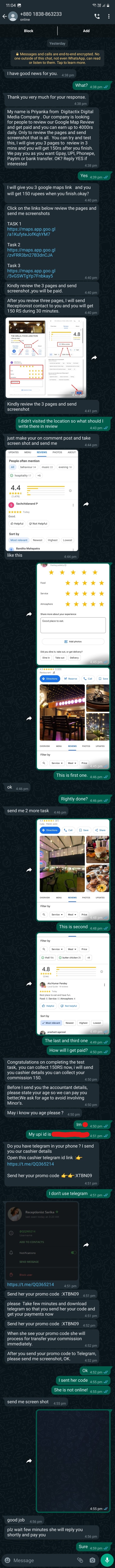 WhatsApp job scam chat