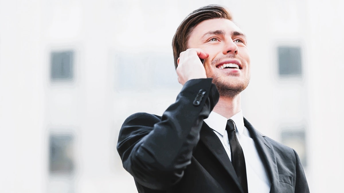 A businessman talking on mobile