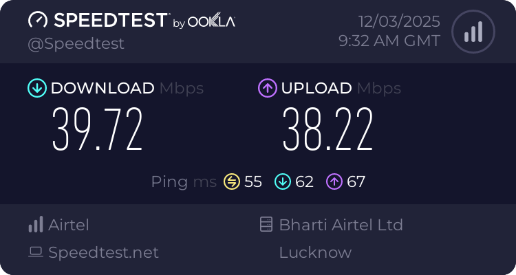 Airtel AirFiber SpeedTest Result ID-18550475715