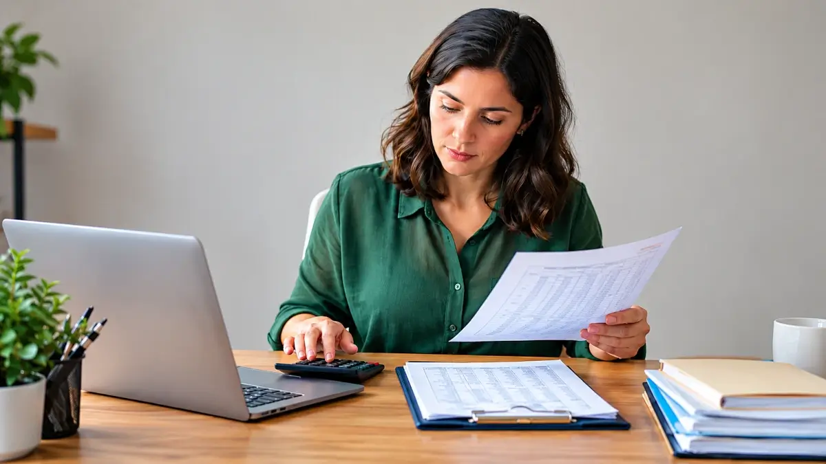 Focused woman managing office finances